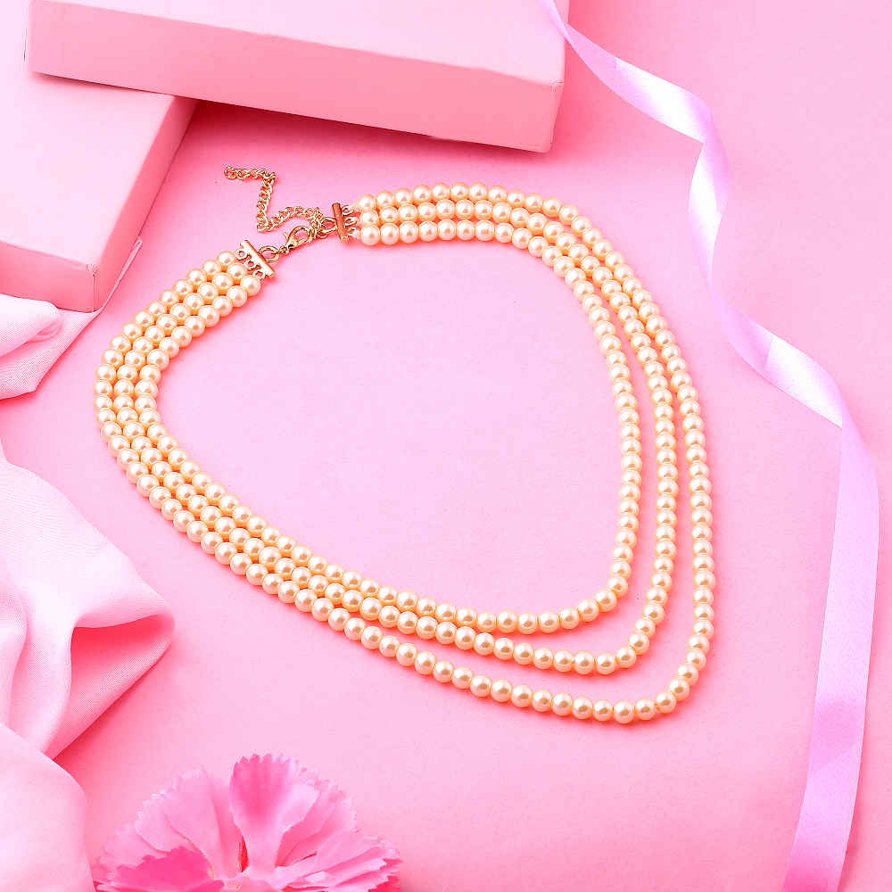 Estele Gold Plated Creamy Three layered Pearl necklace for Women