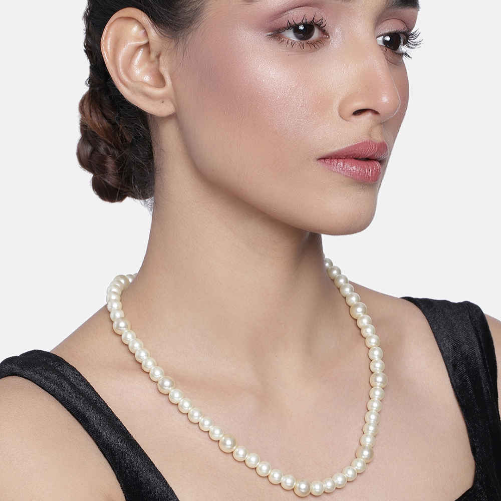 Buy Estele Gold Plated Glimmer One Line Pearl Necklace for Women - Purplle