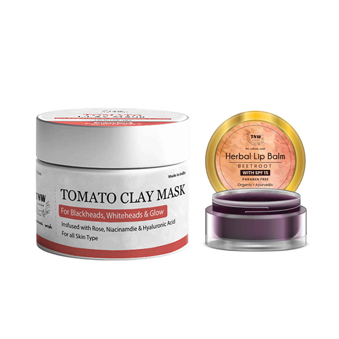 Buy Combo of 2- Tomato Clay Mask 50gm + Beetroot Lip Balm 5gm - Purplle