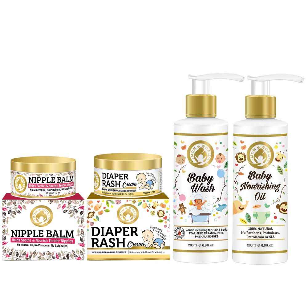 Buy Mom & World Extra Nourishing Care | Nipple Balm 50g + Diaper Rash 50g + Baby Wash (200 ml) + Baby Nourishing Oil (200 ml) - Purplle