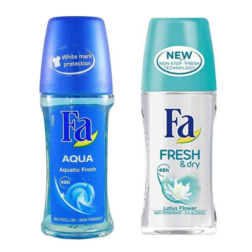 Buy FA Pack of 2 Anti-Perspirant Skin Friendly Roll On, 50 ml each(Aqua & Fresh and Dry) - Purplle