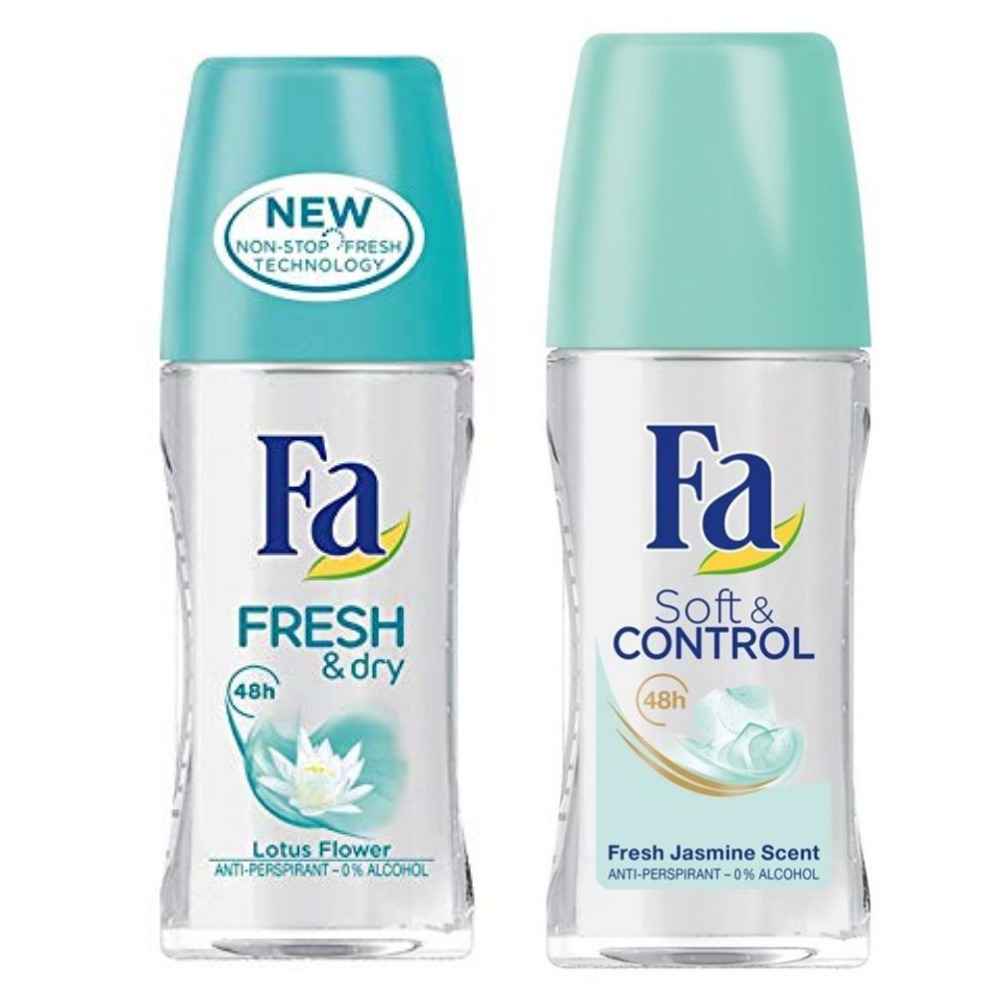 Buy FA Pack of 2 Anti-Perspirant Skin Friendly Roll On, 50 ml each(Fresh & Dry and Soft and Control) - Purplle