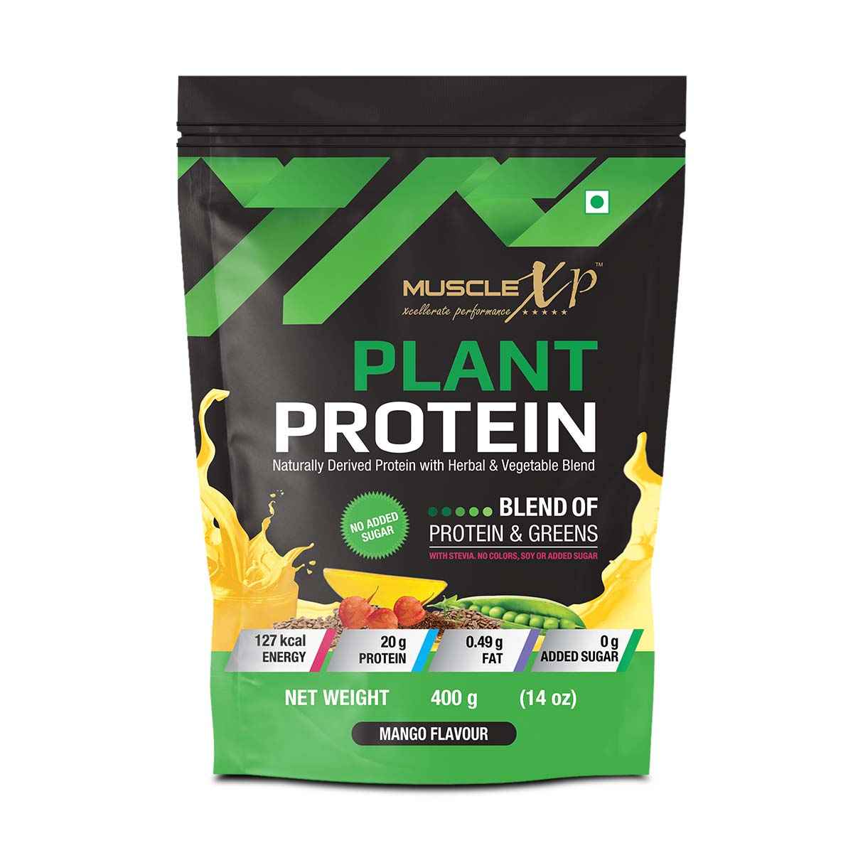 Buy MuscleXP Plant Protein - Natural Protein Powder with Pea Protein, Herbal and Vegetable Blend, Mango Flavour, 400 gm Pouch - Purplle