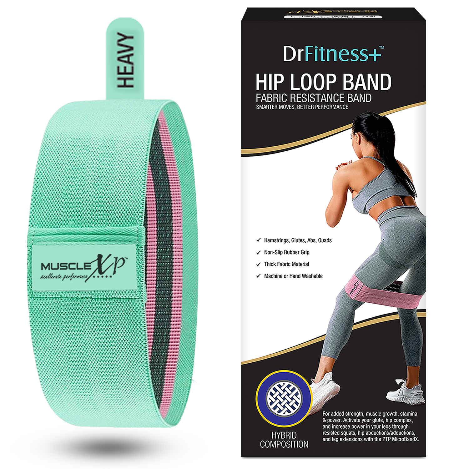 Buy MuscleXP DrFitness+ Hip Loop Fabric Resistance Band For Women & Men, Hip Loop Band, For Added Strength, Muscle Growth, Exercise Usable In - Home & Gym, Green (Heavy) 13-inches - Purplle