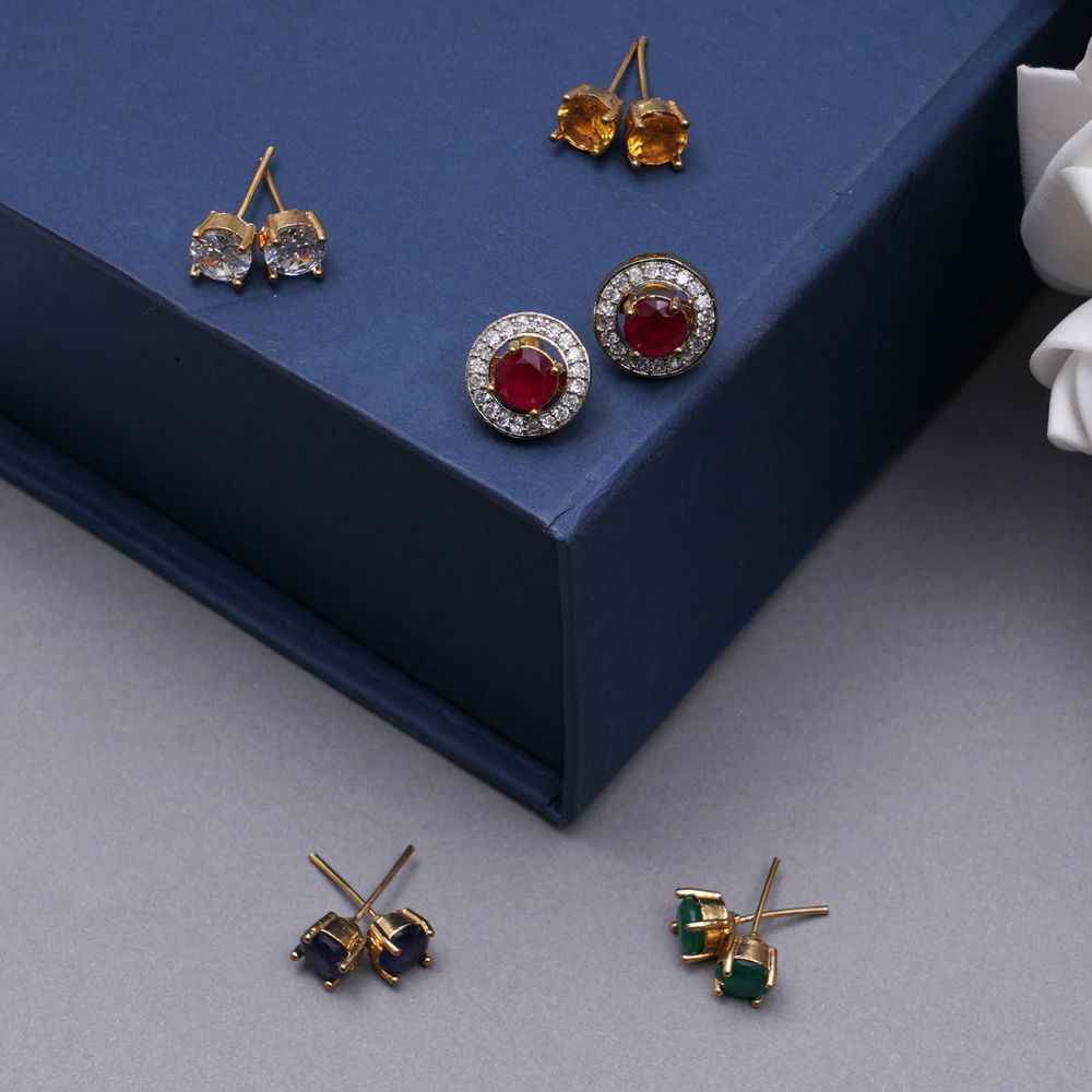 Buy Karatcart Set of 5 Cubic Zirconia Studded Round Shape Changeble Stone Stud Earrings for Women - Purplle