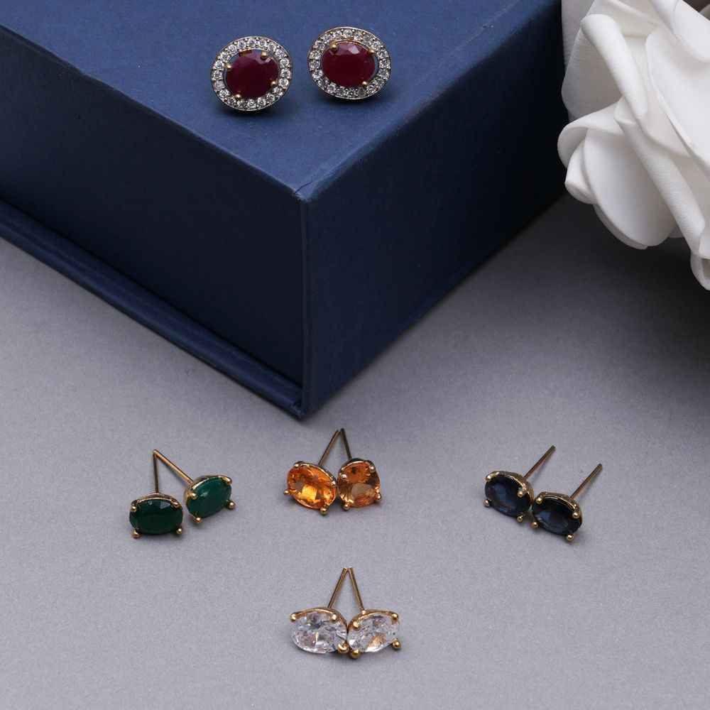Buy Karatcart Set of 5 Cubic Zirconia Studded Oval Shape Changeble Stone Stud Earrings for Women - Purplle
