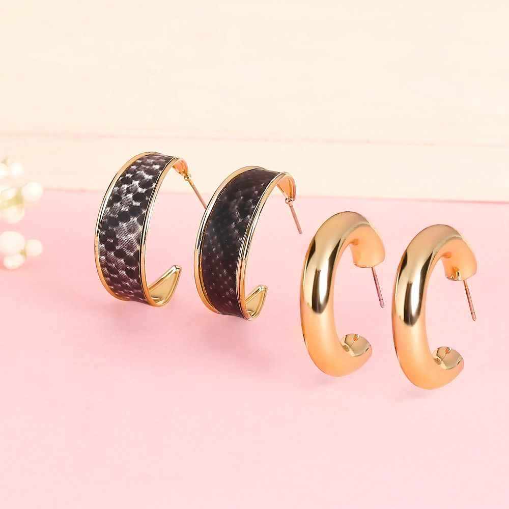 Buy Lilly & Sparkle Gold And Faux Leather Hoop Set Of 2 || Earrings For Women And Girls - Purplle