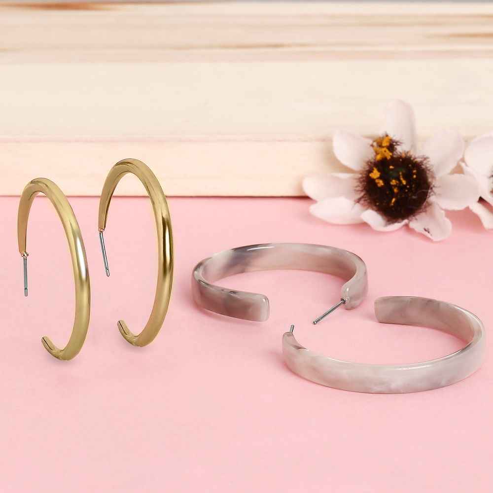 Buy Lilly & Sparkle Gold And Grey Hoop Set Of 2 || Earrings For Women And Girls - Purplle