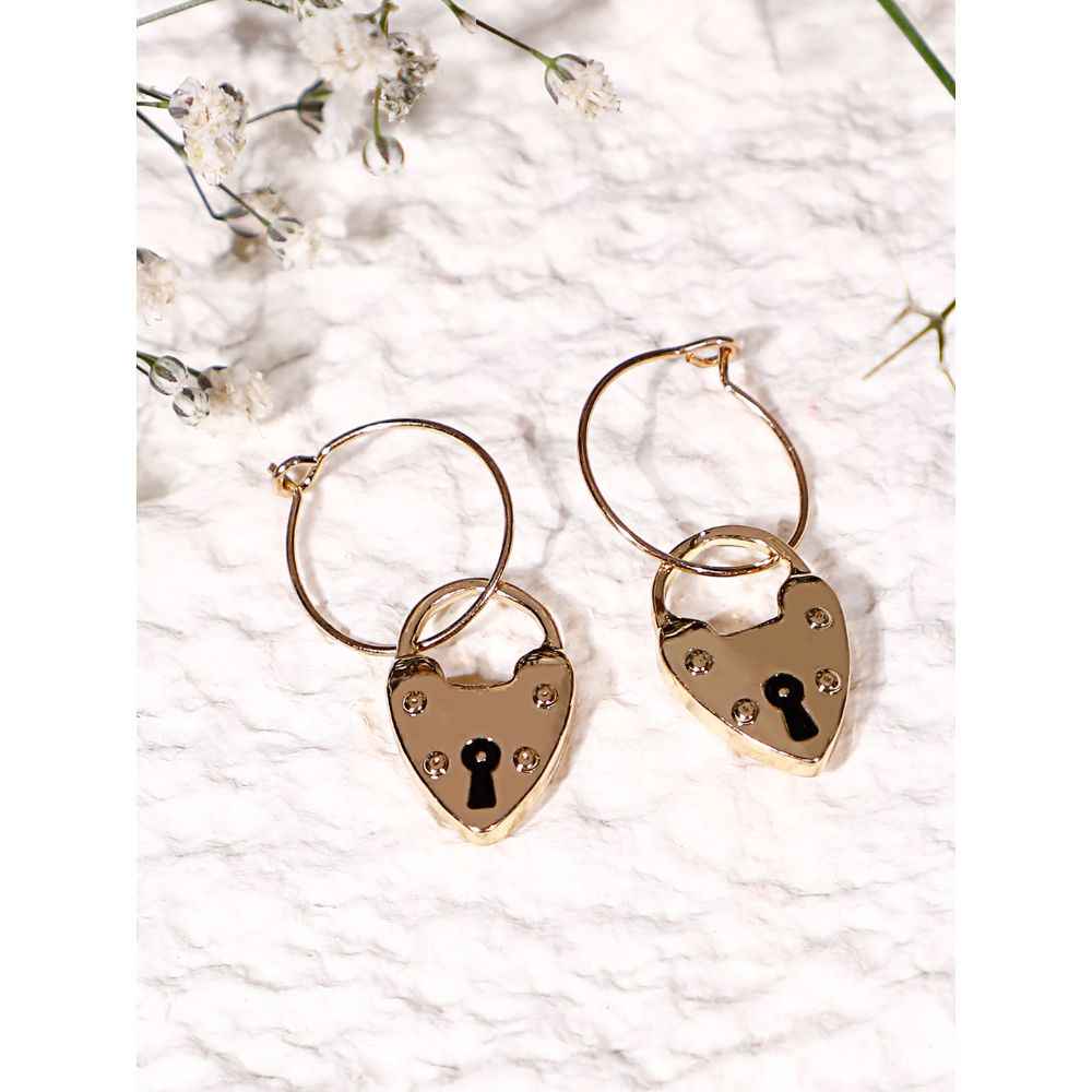 Buy Lilly & Sparkle Gold Toned Bali Earrings With Lock Charm - Purplle