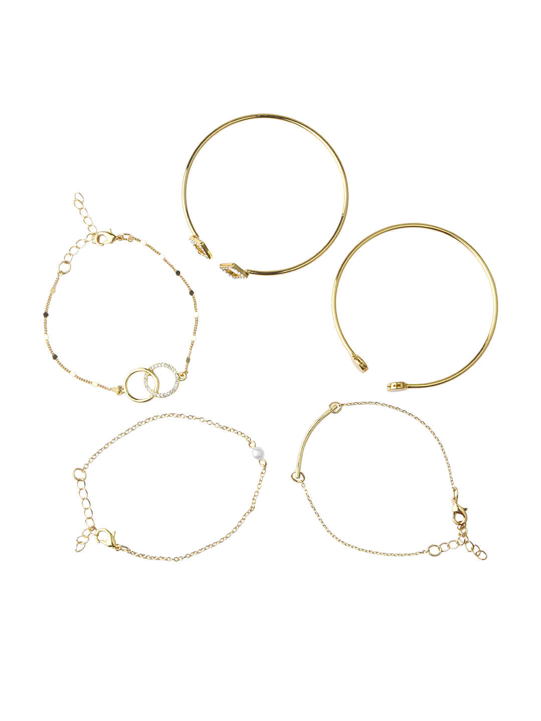 Buy Lilly & Sparkle Gold Toned Crystal Studded 3 Bracelets And 2 Cuffs Set Of 5 - Purplle