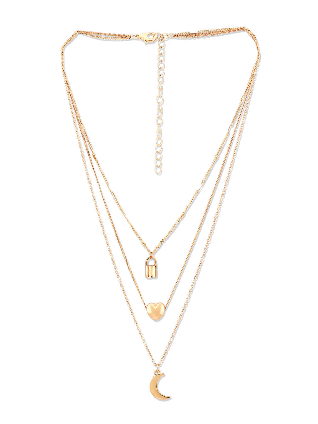 Buy Lilly & Sparkle Gold Toned Three Layered Neckalce With Lock, Heart And Mood Charm - Purplle