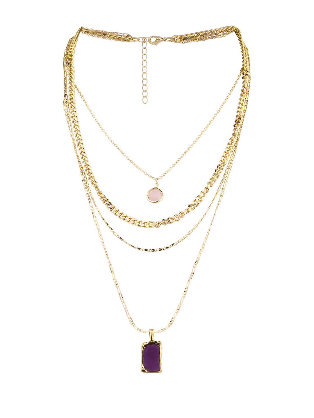 Buy Lilly & Sparkle Gold Toned Four Layered Neckalce With Purle And Rose Pink Stone Charm - Purplle