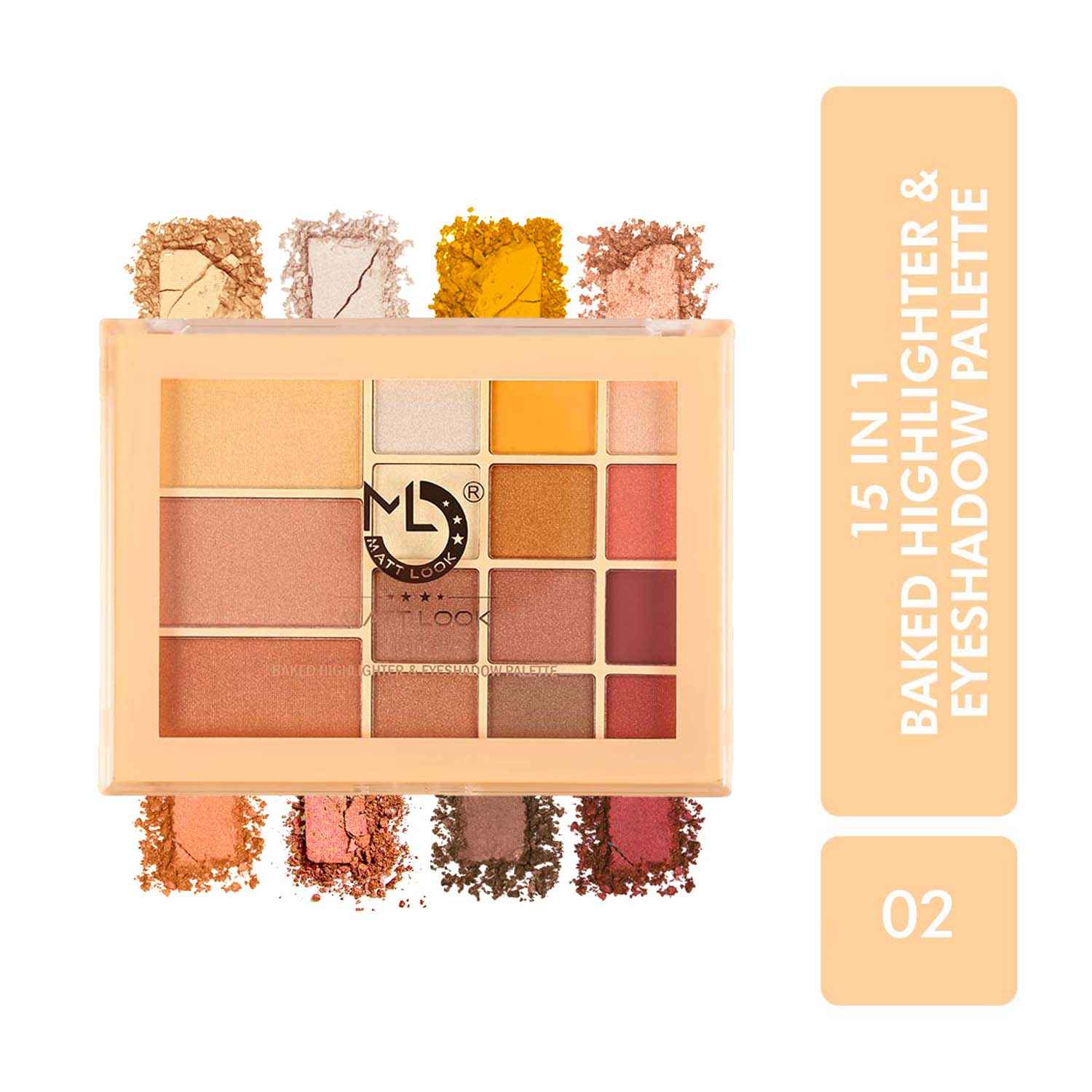Buy Matt look 15 in 1 Baked Highlighter & Eyeshadow Palette, Face Makeup, Multicolor-2 (33.6 gm) - Purplle