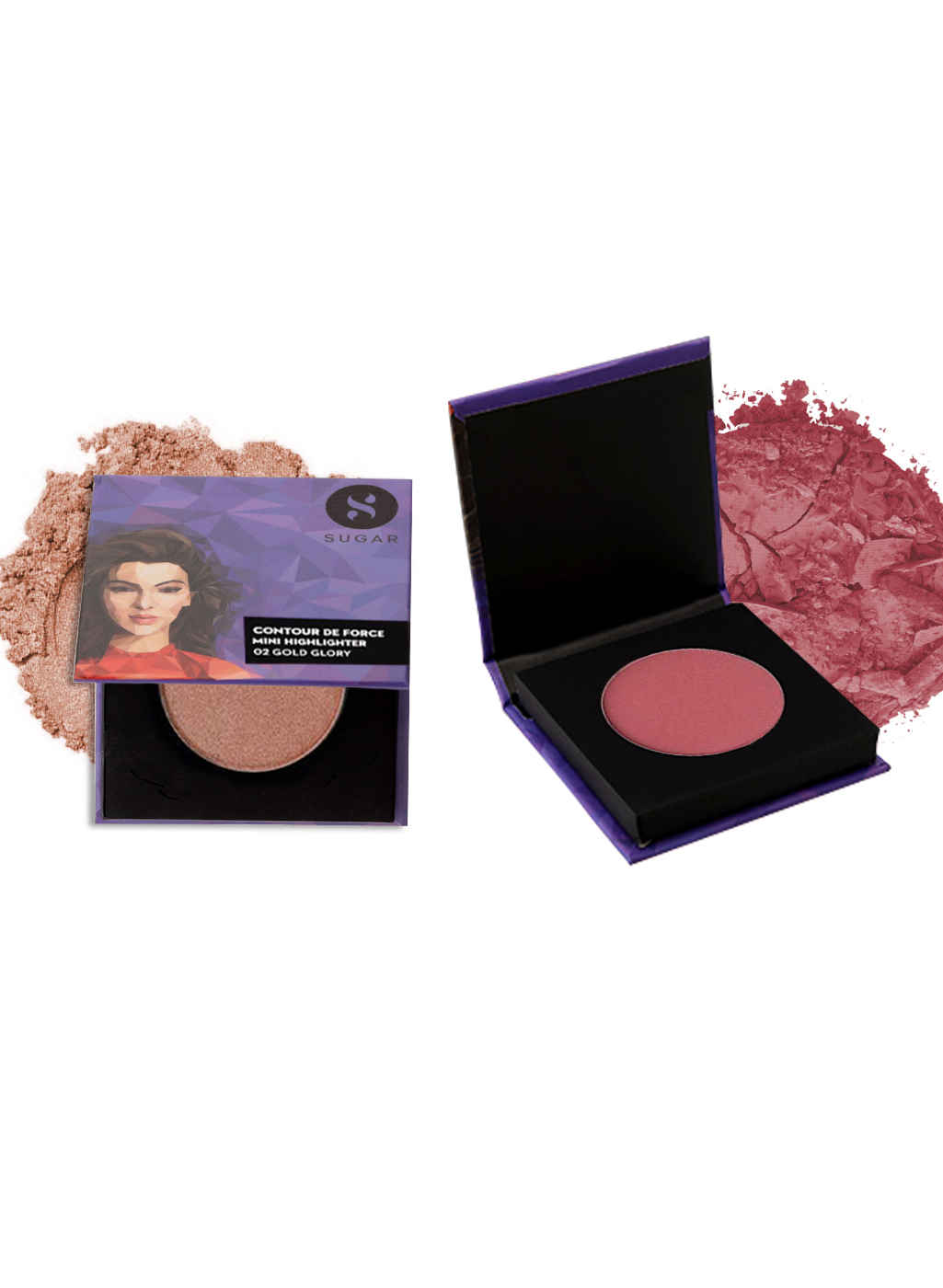 Buy SUGAR Cosmetics Contour De Force Mini Blush - 02 Pink Pinnacle (Deep Rose)+Sugar Cosmetics Contour De Force Mini Highlighter - 02 Gold Glory (Golden Bronze), Multicolor, 8 g (Pack of 2) - Purplle