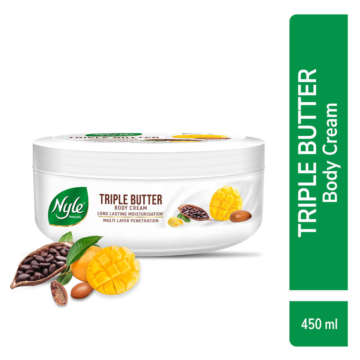 Buy Nyle Naturals Triple Butter Body Cream for Long Lasting Moisturization of Dry Skin with goodness of Mango Butter, Shea Butter, Cocoa Butter- 450 ML - Purplle