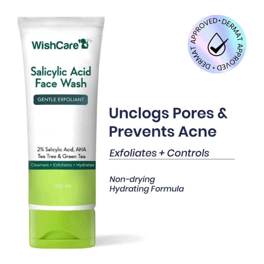 Buy WishCare 2% Salicylic Acid Face Wash with AHA, GreenTea & Tea Tree For Oliy & Acne Prone|Gently Exfoliates & Unclogs Pores|Reduces Active Acne, Blackheads & Whiteheads|Suitable for Both Men & Women|100 ml - Purplle