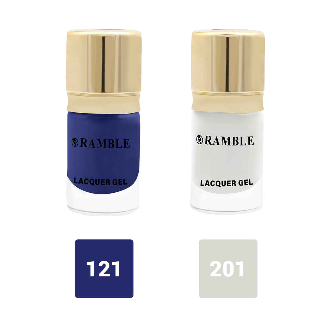 Buy Ramble Nail Polish,Long Lasting, Fade Resistant, Quick Dry, Smooth Finish Lacquer Gel 12 Ml Shade White & Blue - Purplle