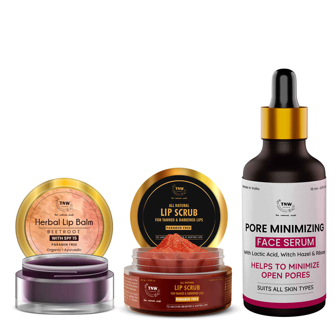 Buy Combo of 3- Beetroot Lip Balm 5gm & Lip Scrub 25g & Pore Minimizing Face Serum 15ml - Purplle