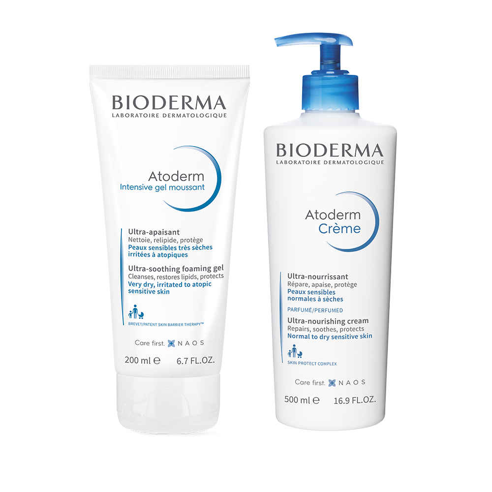 Buy Bioderma Atoderm Combo - Ultra-Nourishing Moisturizer, 500ml + Intensive Gel moussant Ultra-Soothing Shower Gel For Dry to Very Dry Skin, 200ml - Purplle
