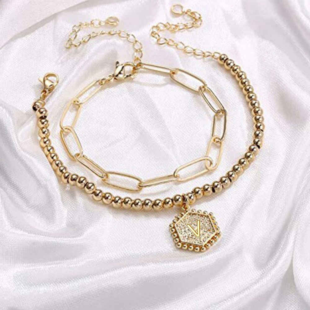 Buy Jewels Galaxy Jewellery For Women Gold Plated Alphabetical "V" Bracelet - Purplle