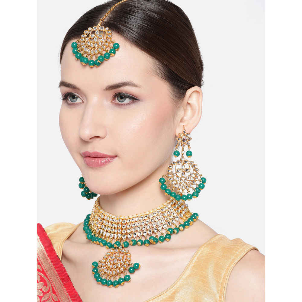 Buy Jewels Galaxy Green Gold-Plated Stone-Studded Beaded Jewellery Set - Purplle