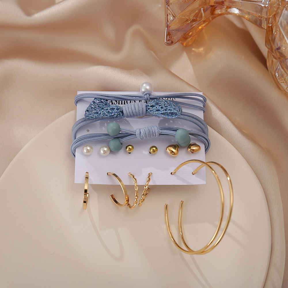 Buy Jewels Galaxy Set of 6 Gold Plated Earrings With 3 Pony Tail Holders - Purplle