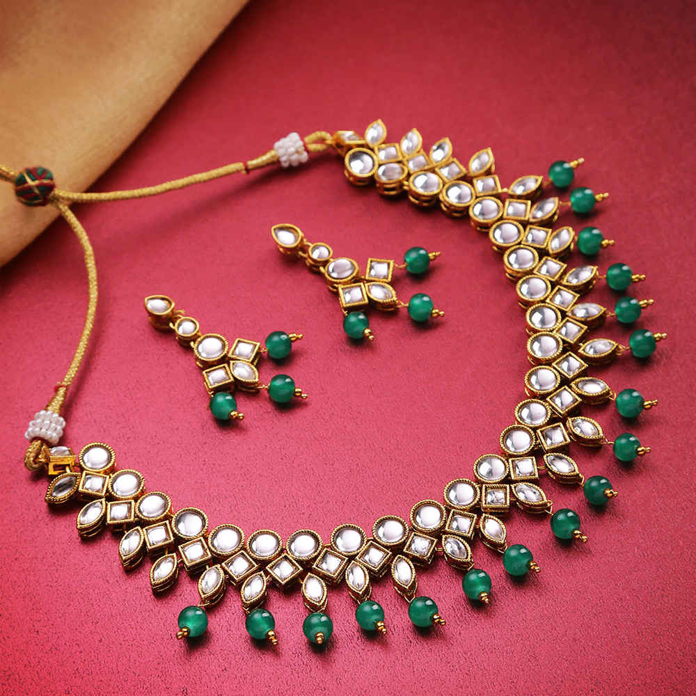 Buy Jewels Galaxy Green Gold-Plated Stone-Studded Beaded Jewellery Set - Purplle