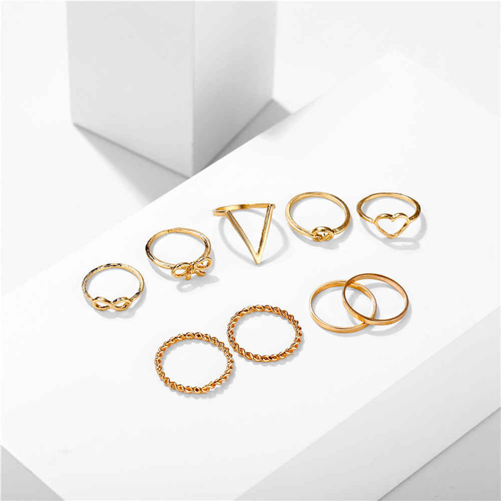 Buy Jewels Galaxy Women Set of 9 Gold-Plated Finger Rings - Purplle
