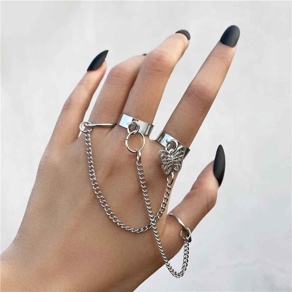 Buy Jewels Galaxy Set Of 4 Silver-Plated Chained Design Finger Ring - Purplle