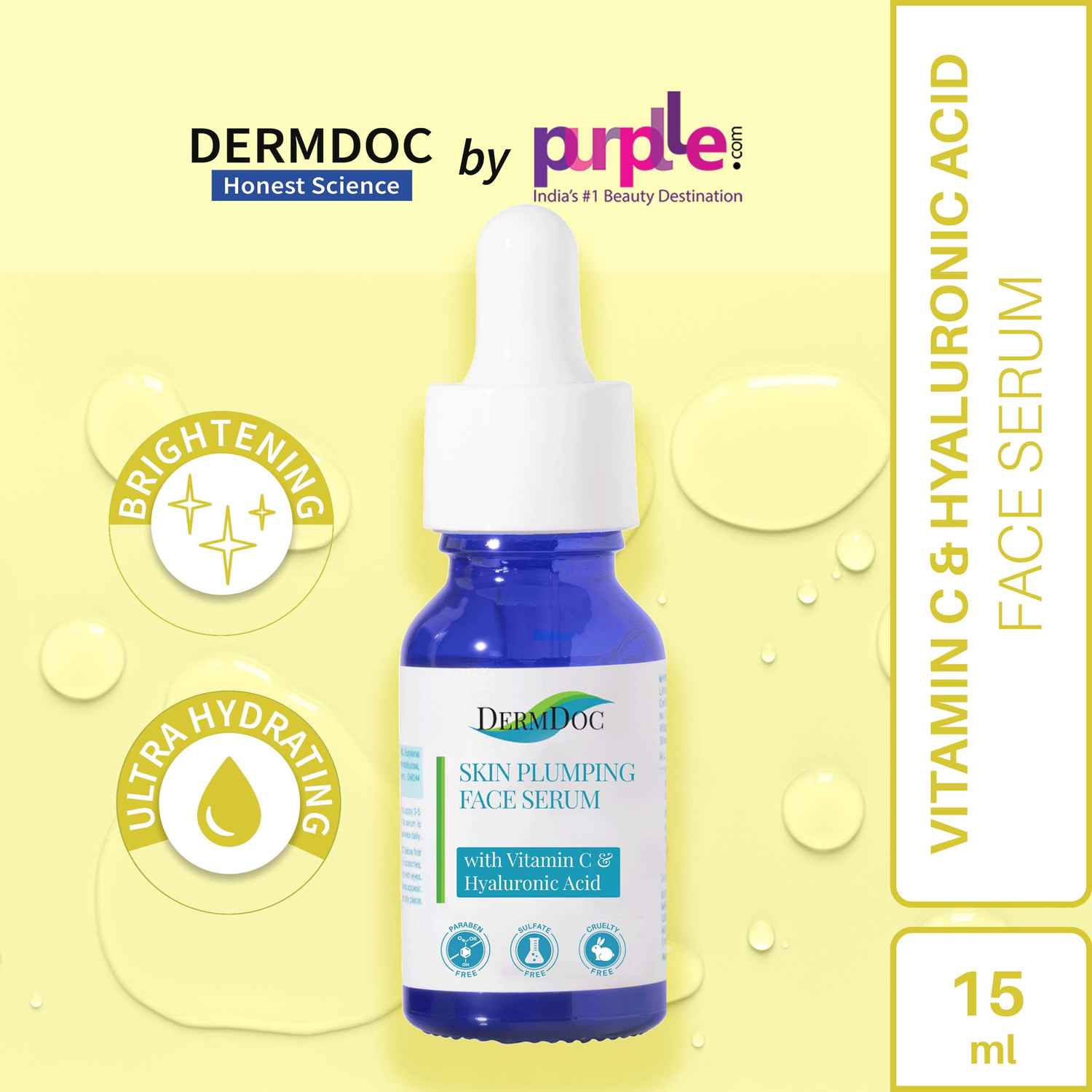 Buy DermDoc by Purplle Skin Plumping Face Serum with Vitamin C & Hyaluronic Acid (15ml) | vitamin c face serum | hyaluronic acid serum | serum for oily skin | skin glow serum - Purplle