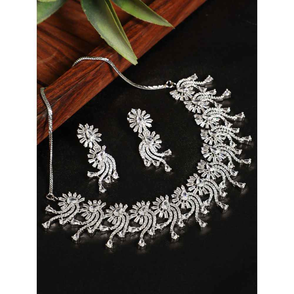 Buy Jazz And Sizzle Silver-Plated American Diamond Studded Handcrafted Jewellery Set - Purplle