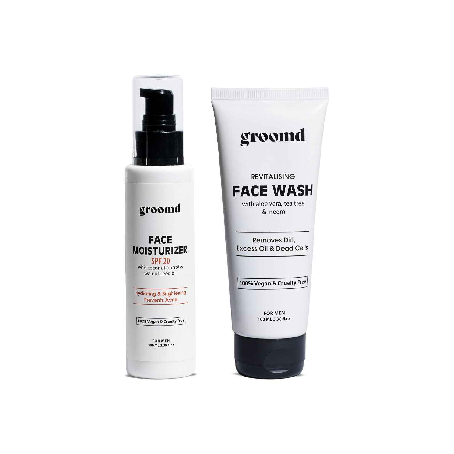 Buy Groomd Daily Face Essentials - Revitalising Face wash (100ML) & Daily Face Moisturiser (100ML) (2 Pcs) - Purplle