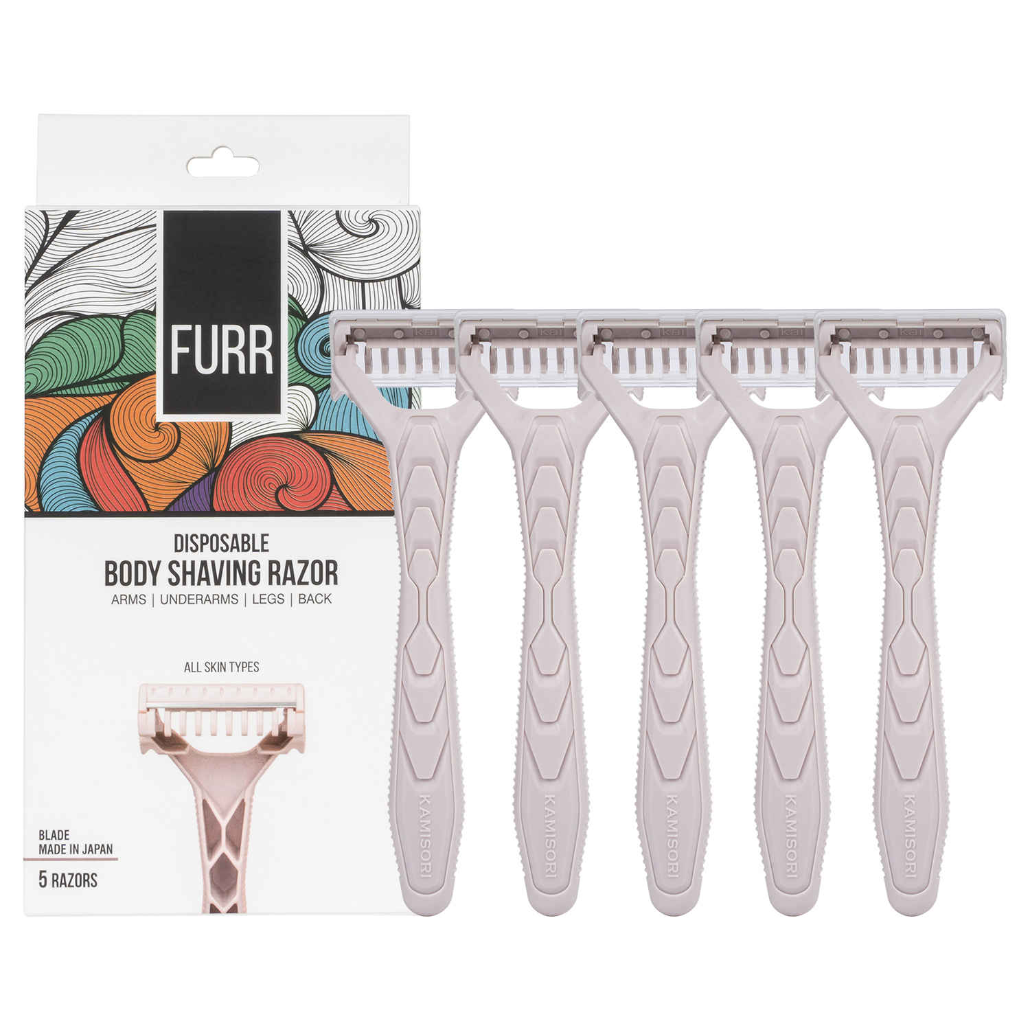 Buy FURR Disposable Body Hair Removal Shaving Razor | Gentle On Skin | No Cuts & Bumps | Anti-slip Grip | Safety Guard | Painless Body Hair Removal With Aloe Vera and Vitamin E Padding | Pack Of 5 - Purplle