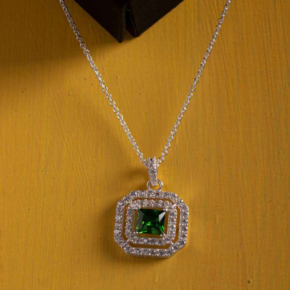 Buy Hiara Jewels Double Halo Green American Diamond Rhodium Pendant (With Chain) in 925 silver - Purplle