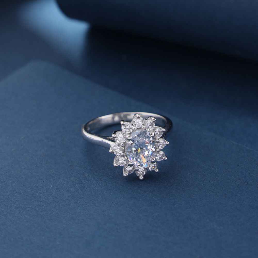 Buy Hiara Jewels White Oval Halo Engagement Rhodium Ring in 925 Silver - Purplle