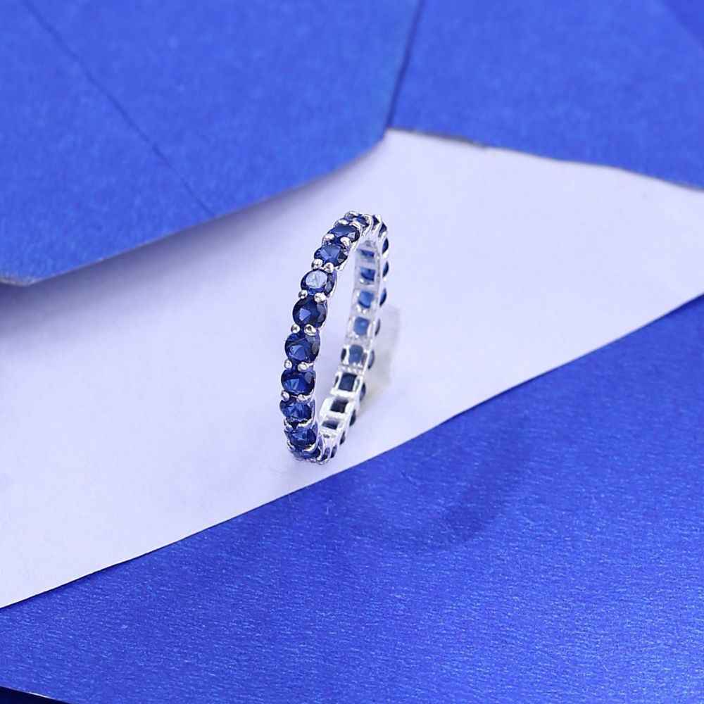 Buy Hiara Jewels Blue Eternity Round American Diamond Rhodium Band in 925 Silver - Purplle