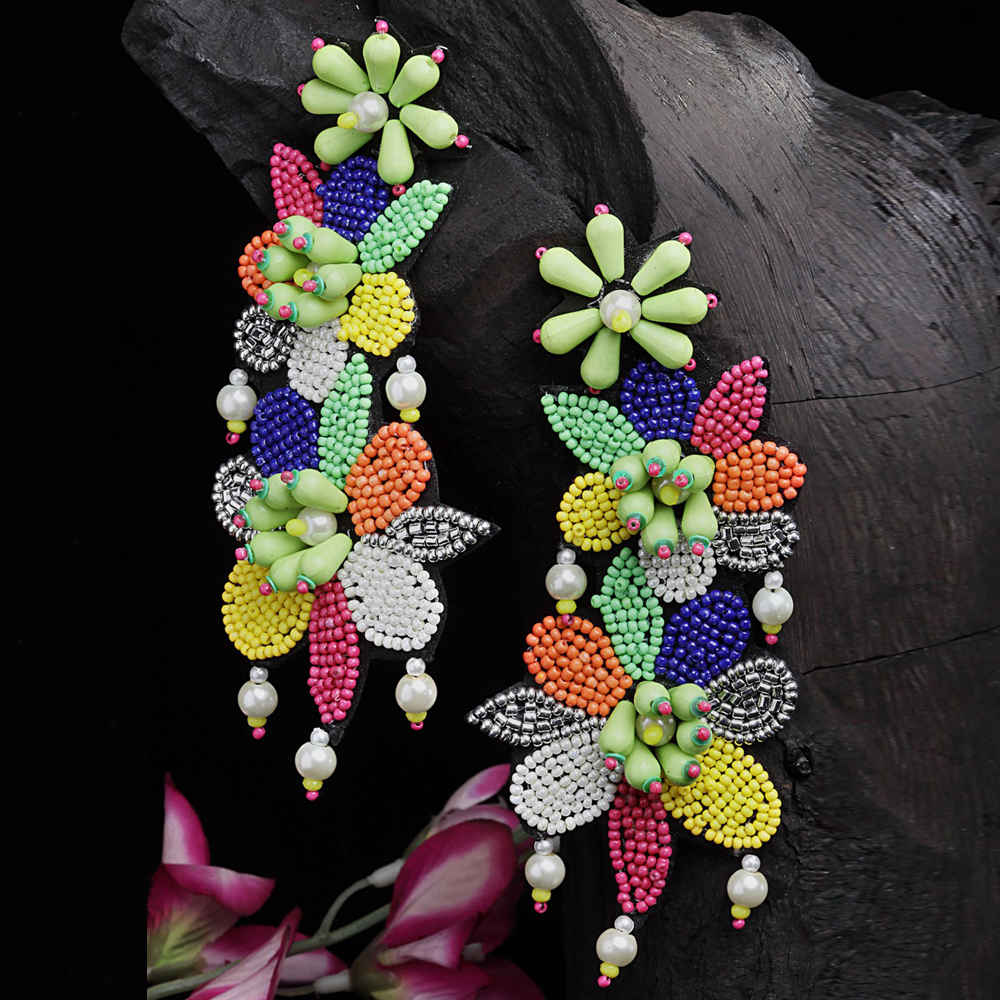 Buy Moedbuille Multi Color Beads & Pearls Studded Contemporary Design Handcrafted Drop Earrings - Purplle