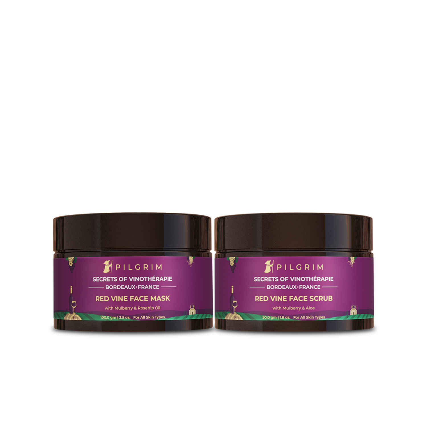 Buy Pilgrim Vino Skin Polishing Kit| Deep Cleansing, Boosts Circulation (Pack of 2) - Purplle