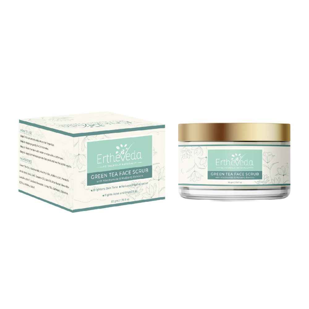 Buy Ertheveda Green Tea Face Scrub with Niacinamide & Mulberry Extracts - Control Acne, Tan & Dirt Removal, Gentle Exfoliation & Deep Cleansing | For All Skin Types - Vegan, No Paraben & No Synthetic Fragrances - 50g - Purplle