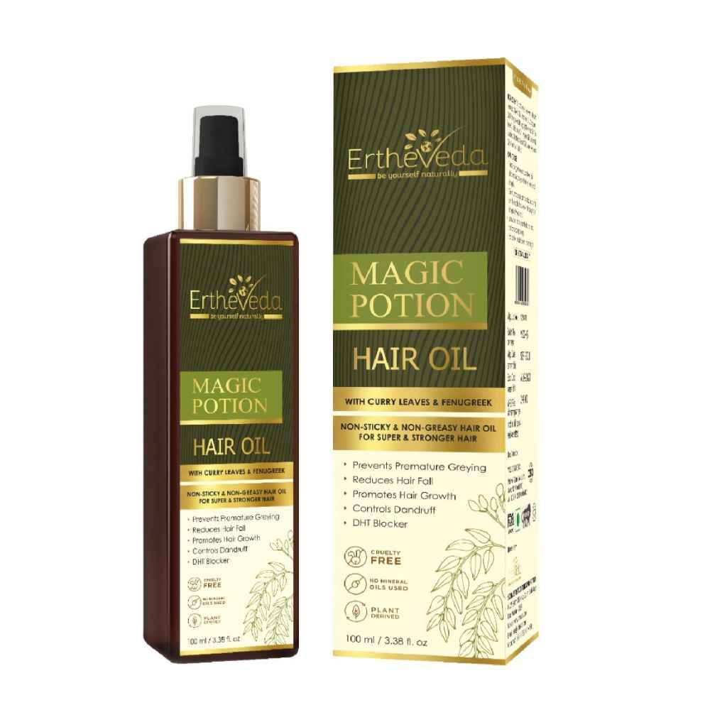 Buy Ertheveda Magic Potion Hair Oil with Curry Leaves & Fenugreek - For All Hair types - Non Sticky & Light Weight - No Mineral Oil, Silicones & Synthetic Fragrances - 100ml - Purplle