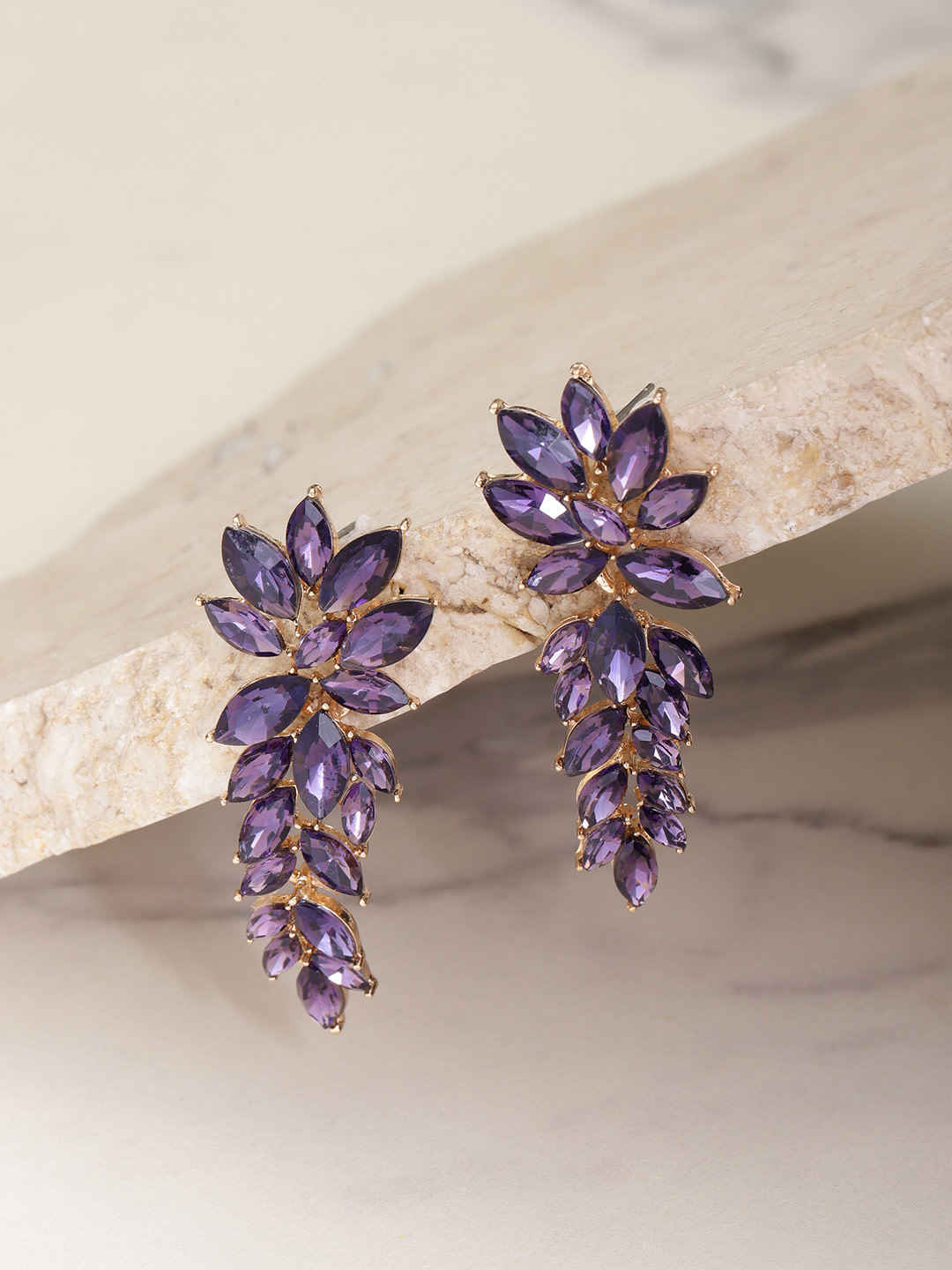 Buy YouBella Purple Gold-Plated Stone-Studded Floral Drop Earrings - Purplle