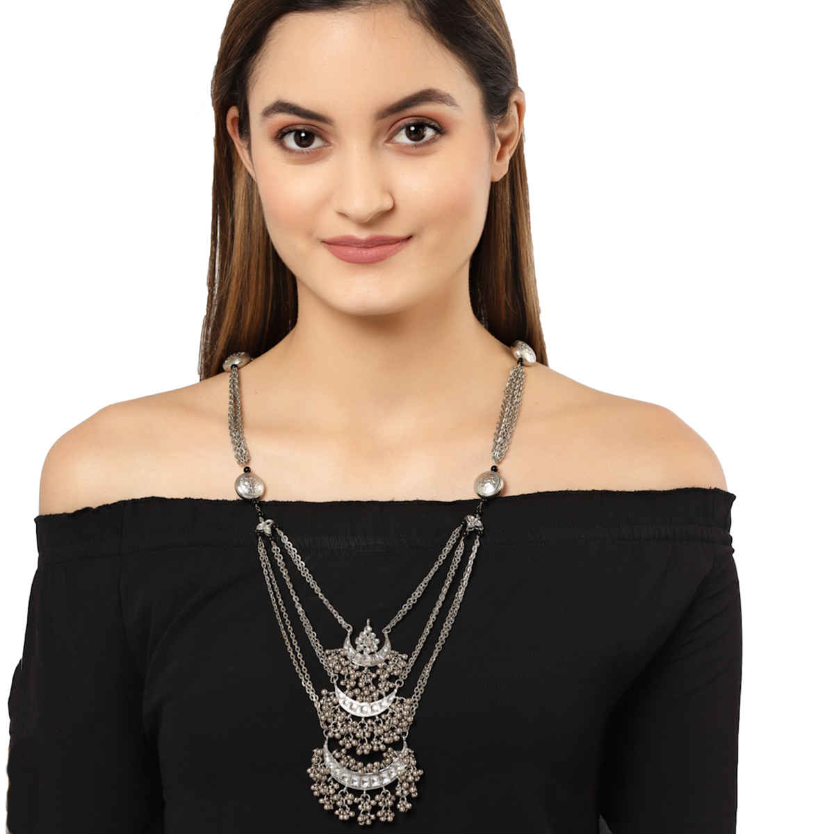 Buy Karatcart Oxidised Silver Studded Long Handcrafted Kundan Necklace for Women - Purplle