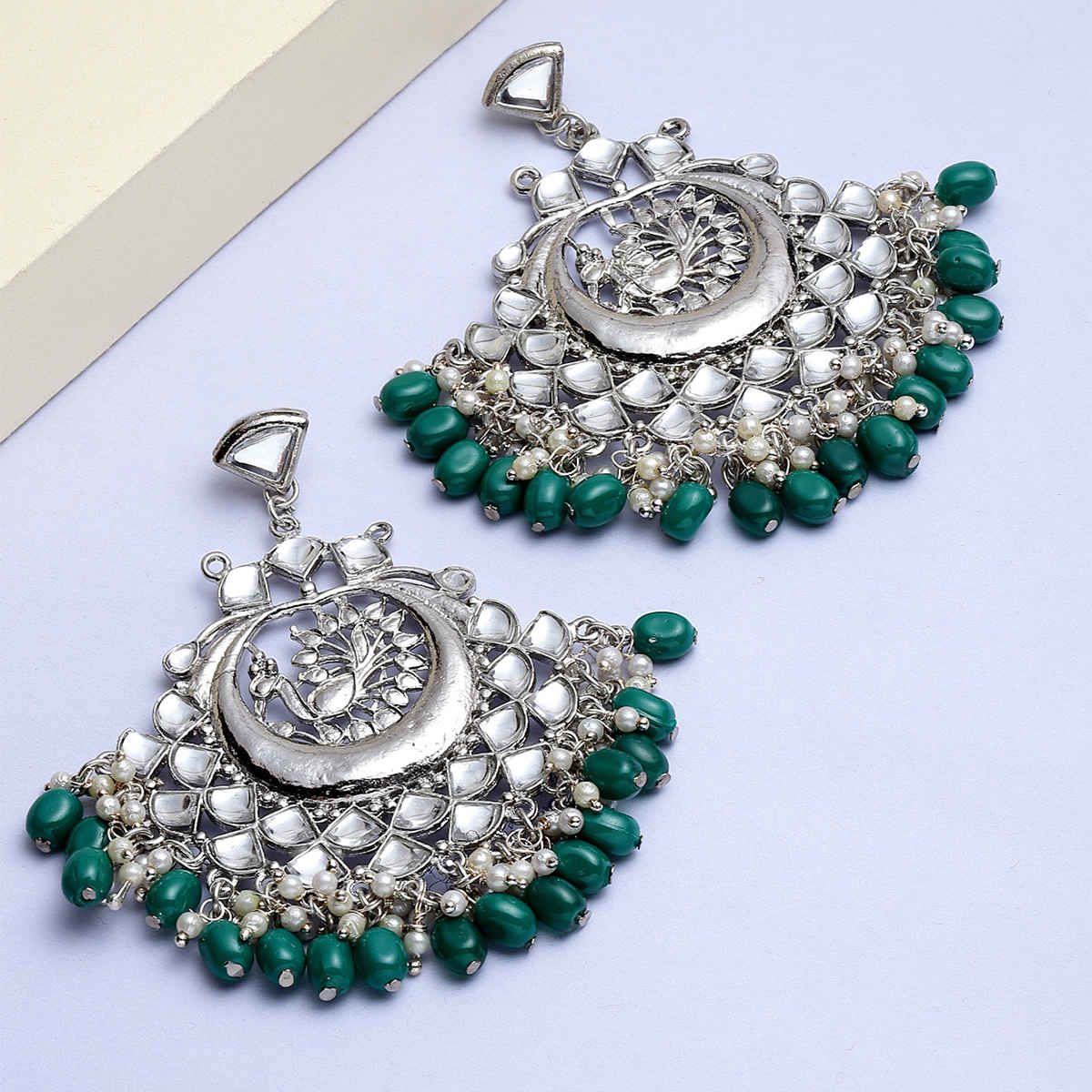 Sea Green - Saanjh Bela Peacock Oxidised Earrings