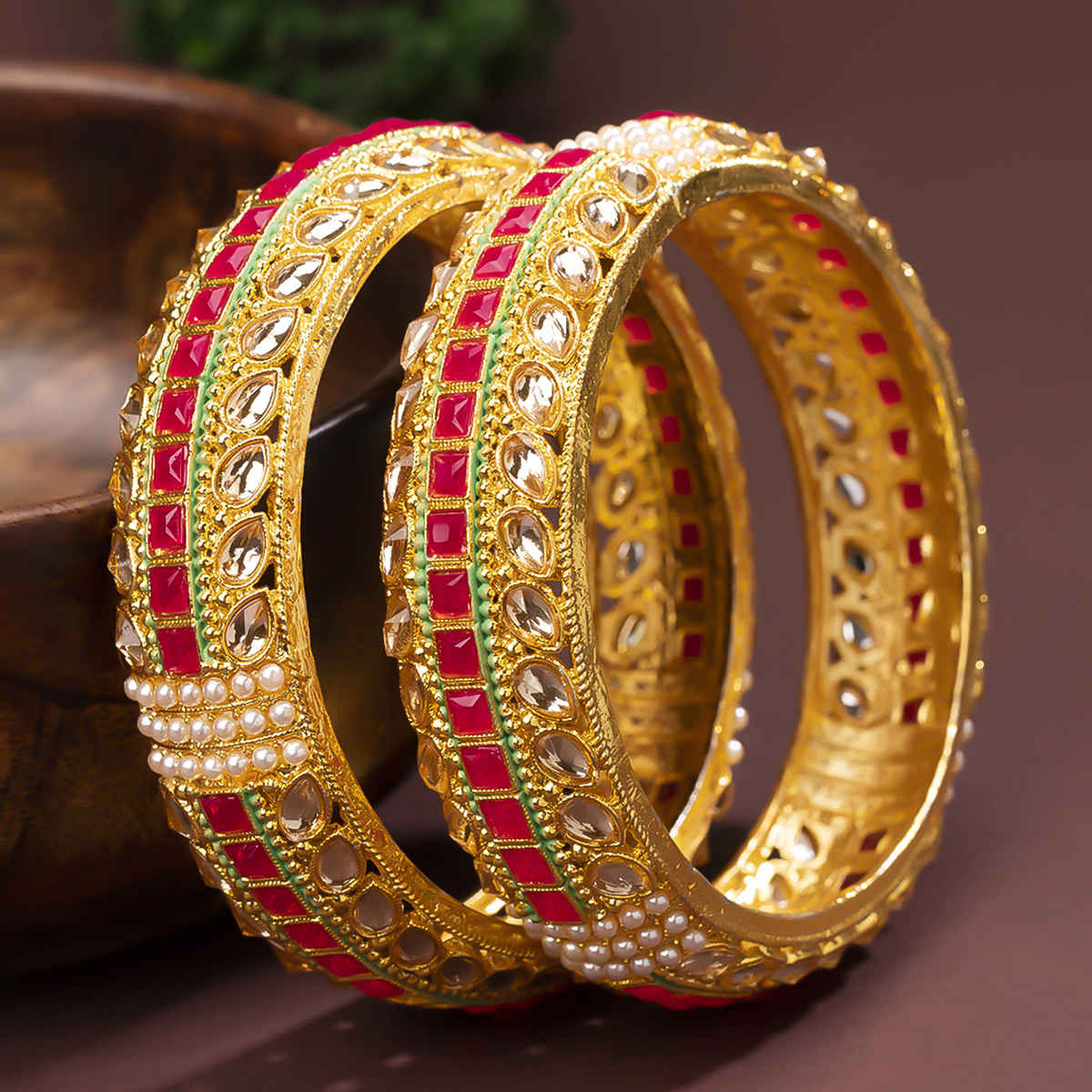 Buy Sukkhi Shimmering Gold Plated Pearl Khempu (Set of 2) Bangle For Women 2.8 - Purplle