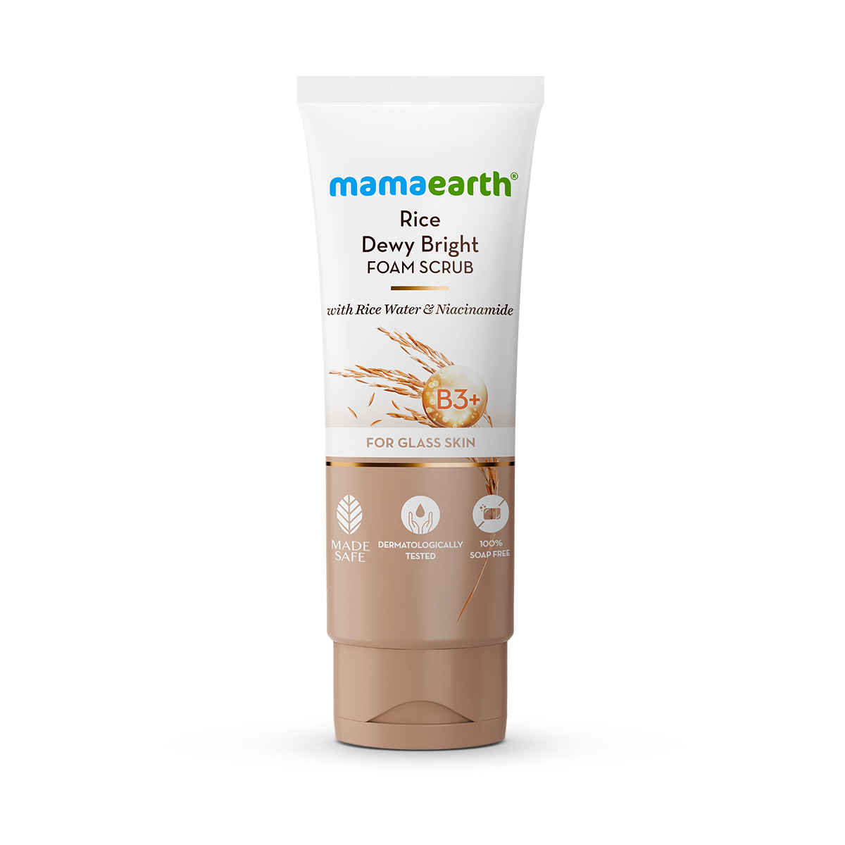 Buy Mamaearth Rice Dewy Bright Foam Scrub with Rice Water & Niacinamide for Glass Skin Glow- 100 gm |100% Soap Free Foam Scrub | Enriched with Rice Water and Niacinamide | Gently Exfoliates to Give Glass Skin Glow | Made Safe Approved - Purplle