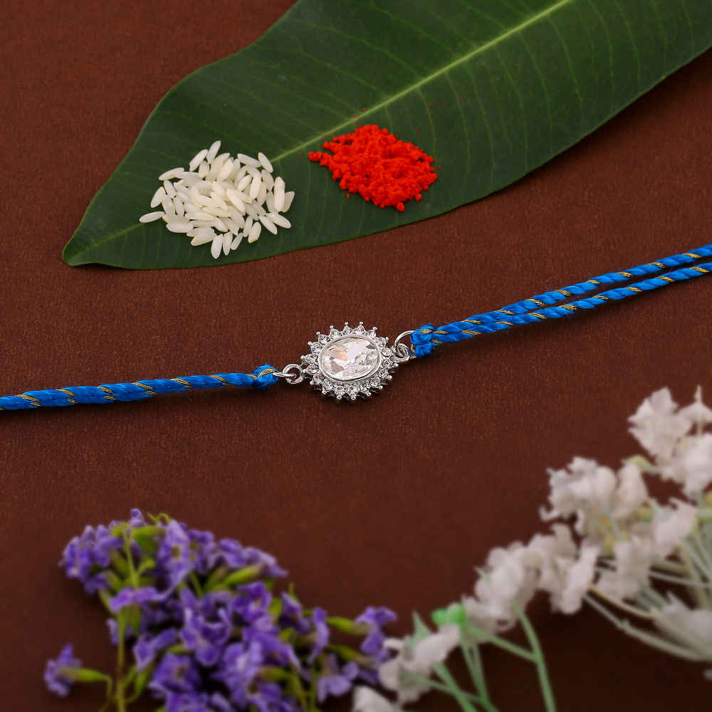 Estele Rhodium Plated Sacred Sparkle Rakhi with Bold Austrian Crystals ...
