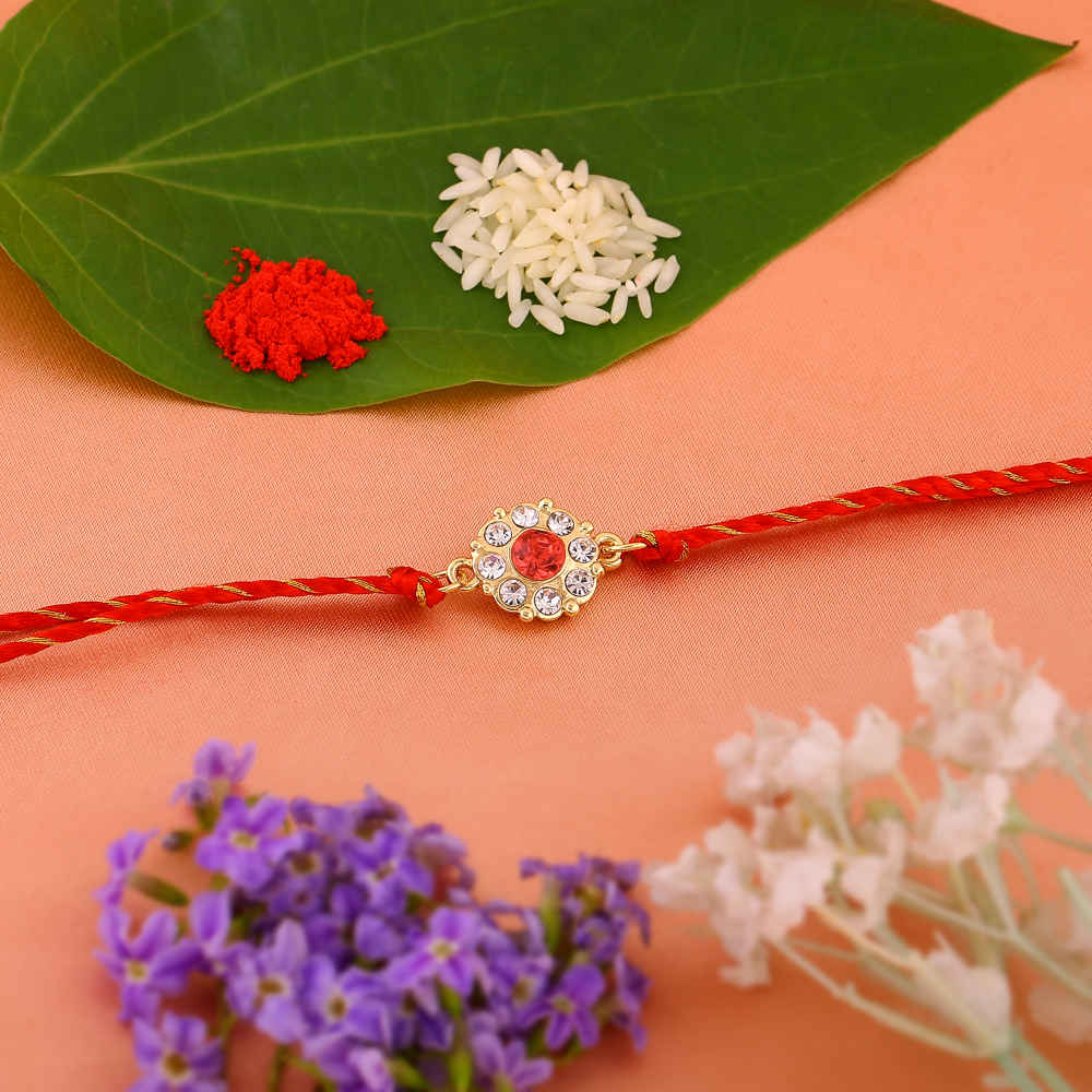Estele Gold Plated Devotional Flower Rakhi with Austrian Crystals and ...