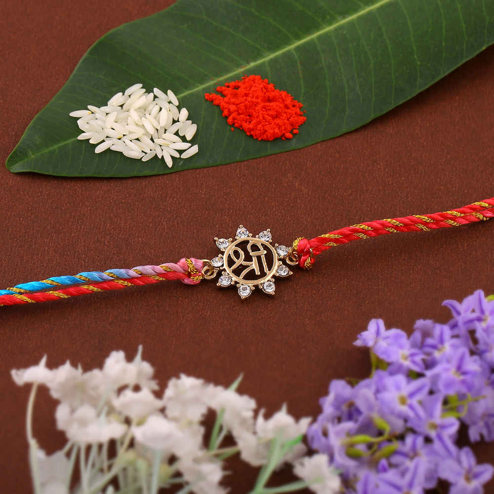 Estele Gold Plated Shubh Shree Rakhi with Austrian Crystals and Multi ...