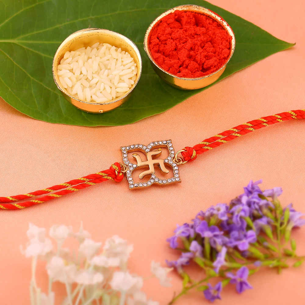Estele Gold Plated Holy Swastika Rakhi with Austrian Crystals and ...