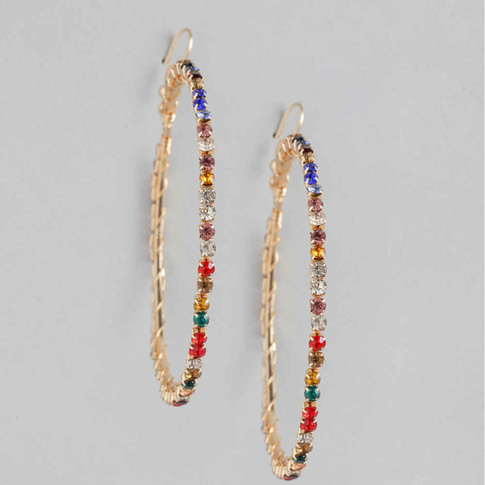 Buy Blueberry Blueberry Multicoloured Gold-Plated Circular Stone Studded Hoop Earrings - Purplle